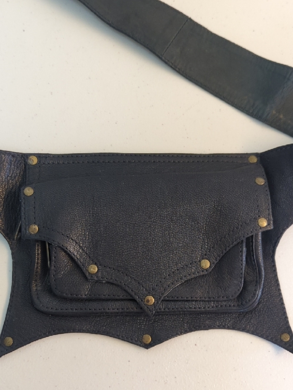 Lakhay's Leather Belt Bag with Brass Studs - Black - Picture 4 of 5